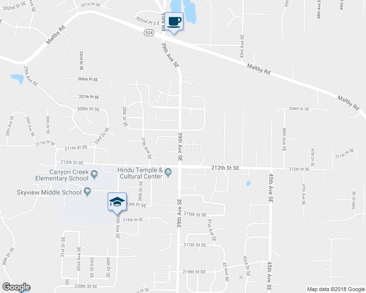 map of restaurants, bars, coffee shops, grocery stores, and more near 21030 39th Avenue Southeast in Bothell