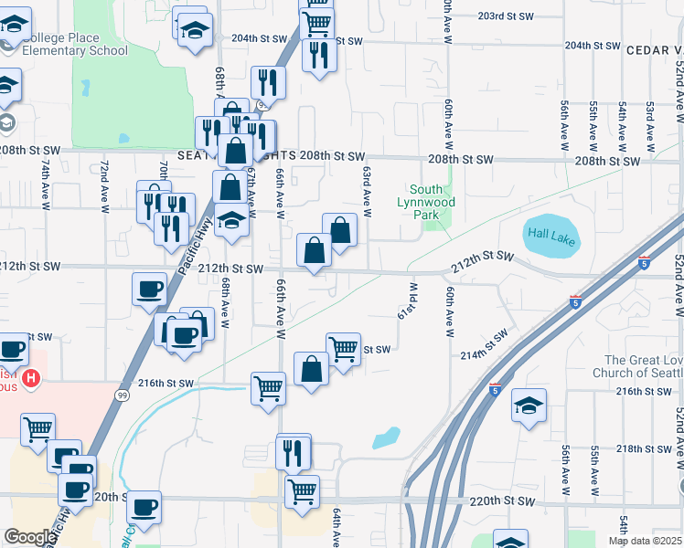 map of restaurants, bars, coffee shops, grocery stores, and more near 6326 212th Street Southwest in Lynnwood