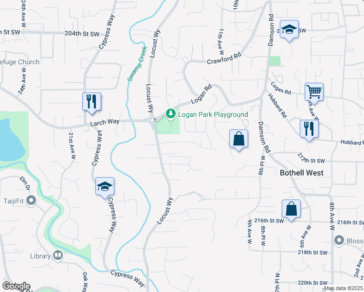 map of restaurants, bars, coffee shops, grocery stores, and more near 1330 211th Place Southwest in Lynnwood