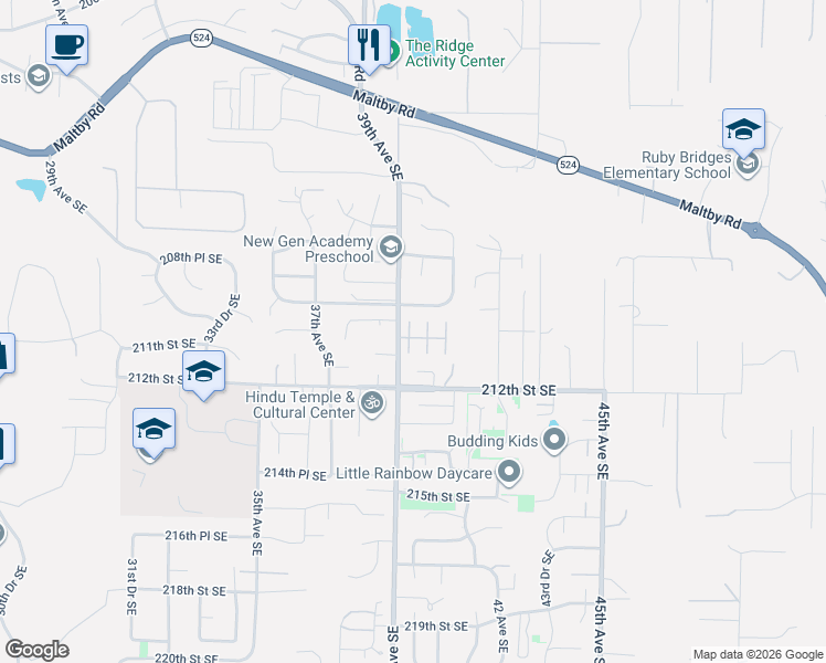 map of restaurants, bars, coffee shops, grocery stores, and more near 21025 40th Avenue Southeast in Bothell
