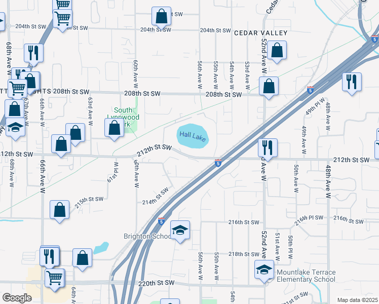 map of restaurants, bars, coffee shops, grocery stores, and more near 5621 212th Street Southwest in Lynnwood