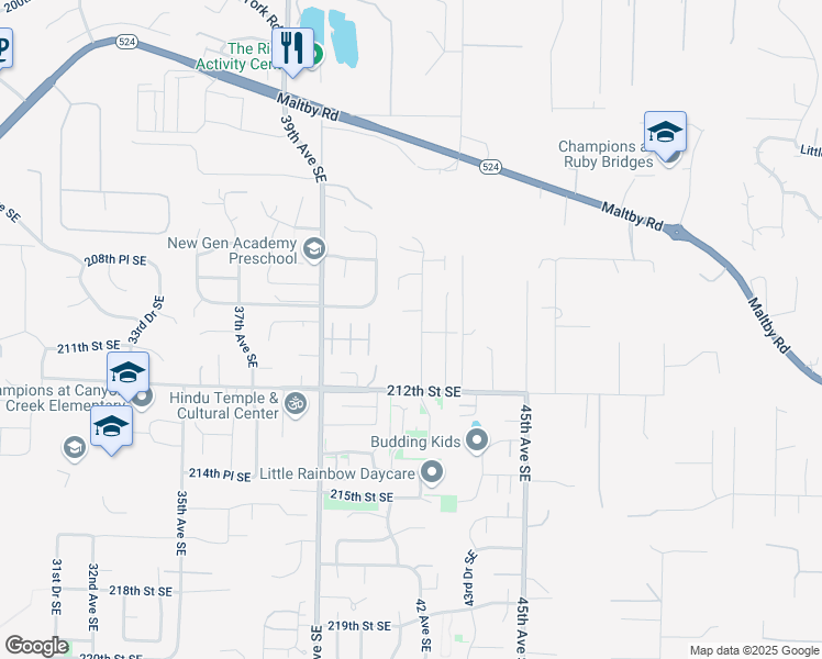 map of restaurants, bars, coffee shops, grocery stores, and more near 21030 42nd Avenue Southeast in Bothell