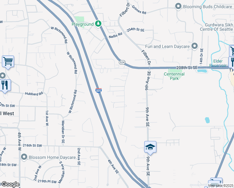 map of restaurants, bars, coffee shops, grocery stores, and more near 513 211th Place Southeast in Bothell