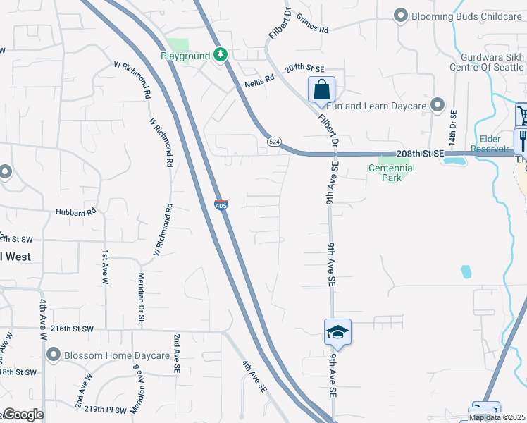 map of restaurants, bars, coffee shops, grocery stores, and more near 513 211th Place Southeast in Bothell