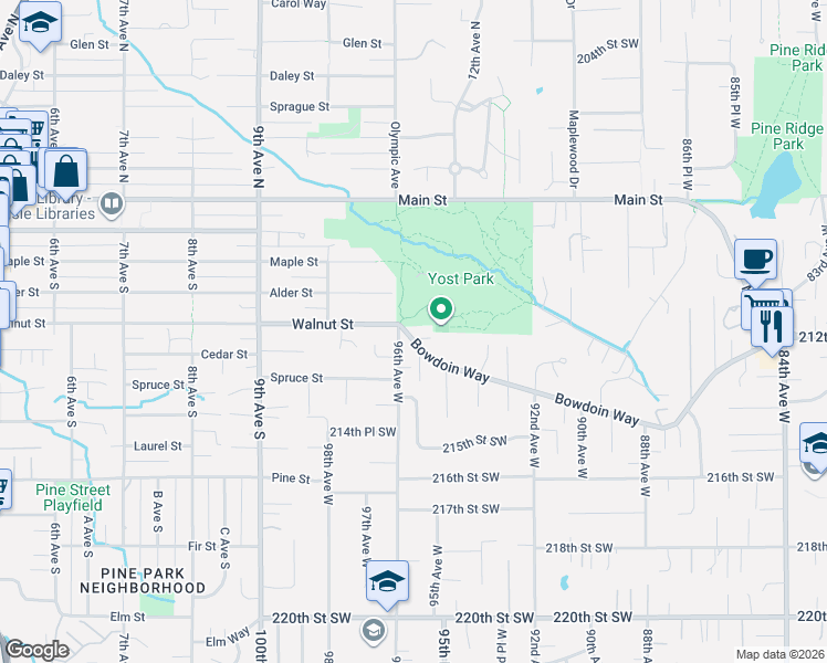 map of restaurants, bars, coffee shops, grocery stores, and more near 9533 Bowdoin Way in Edmonds