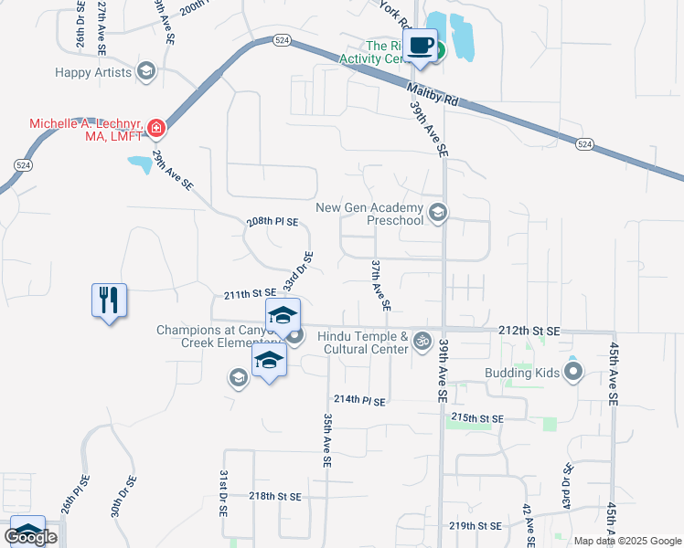 map of restaurants, bars, coffee shops, grocery stores, and more near 3522 210th Place Southeast in Bothell