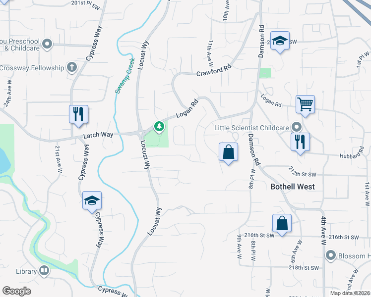 map of restaurants, bars, coffee shops, grocery stores, and more near 20922 12th Avenue West in Lynnwood