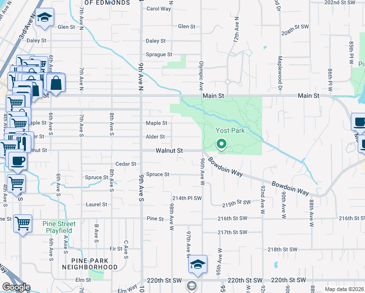 map of restaurants, bars, coffee shops, grocery stores, and more near 401 10th Avenue South in Edmonds