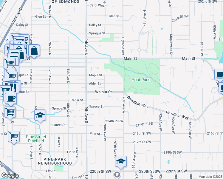 map of restaurants, bars, coffee shops, grocery stores, and more near 401 10th Avenue South in Edmonds