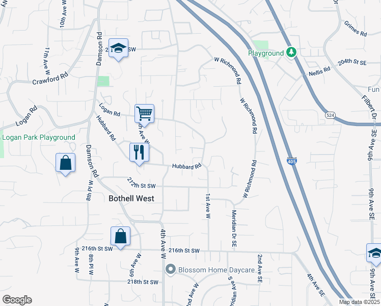 map of restaurants, bars, coffee shops, grocery stores, and more near 20925 3rd Avenue West in Lynnwood