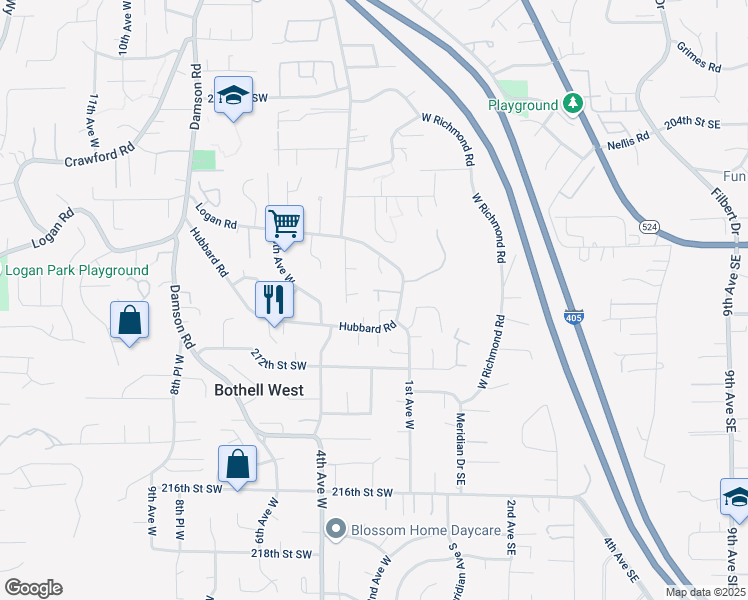 map of restaurants, bars, coffee shops, grocery stores, and more near 20925 3rd Avenue West in Lynnwood