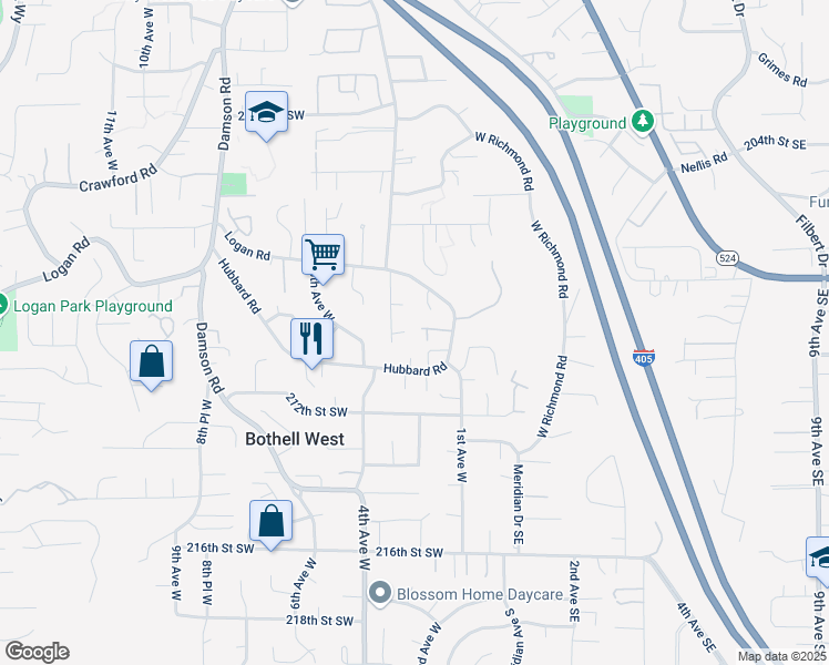 map of restaurants, bars, coffee shops, grocery stores, and more near 20925 3rd Avenue West in Lynnwood