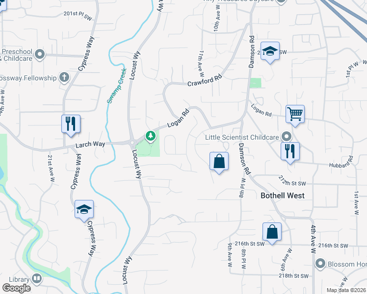map of restaurants, bars, coffee shops, grocery stores, and more near 20922 12th Avenue West in Lynnwood