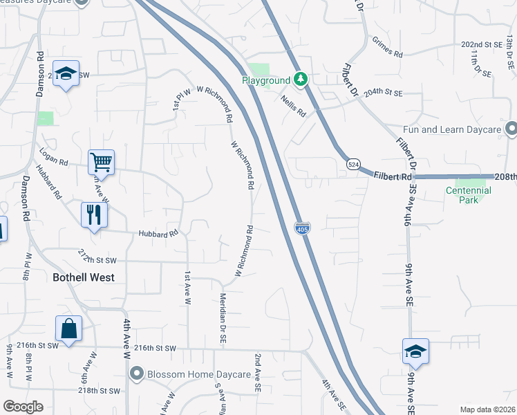 map of restaurants, bars, coffee shops, grocery stores, and more near 20911 West Richmond Road in Bothell