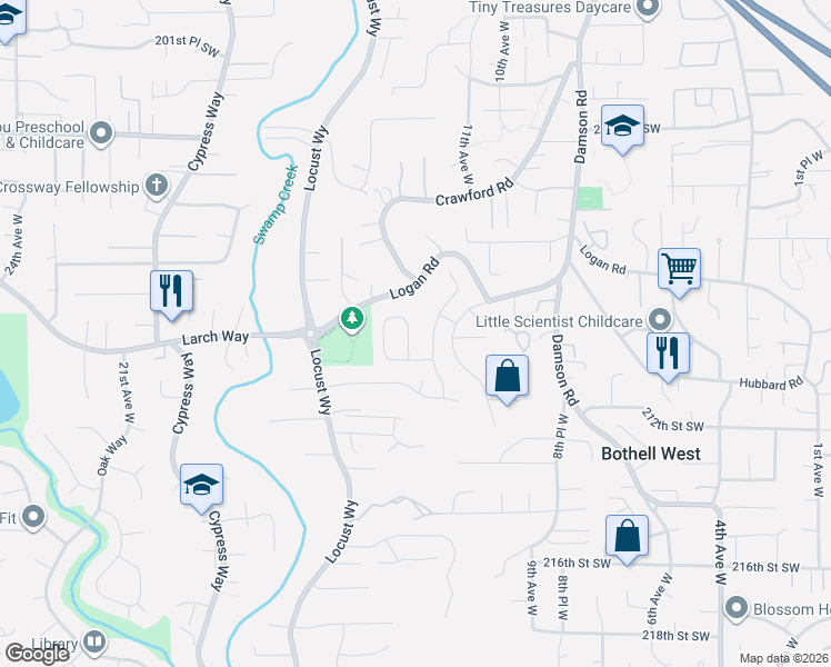 map of restaurants, bars, coffee shops, grocery stores, and more near 20913 13th Avenue West in Lynnwood