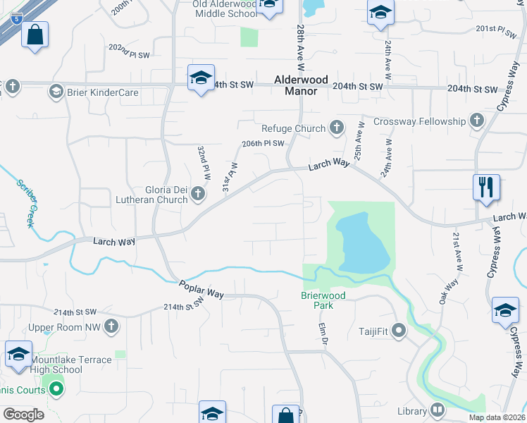 map of restaurants, bars, coffee shops, grocery stores, and more near 2928 209th Place Southwest in Lynnwood