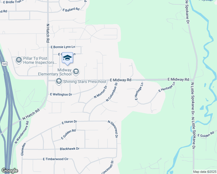 map of restaurants, bars, coffee shops, grocery stores, and more near 16608 North Morton Drive in Spokane