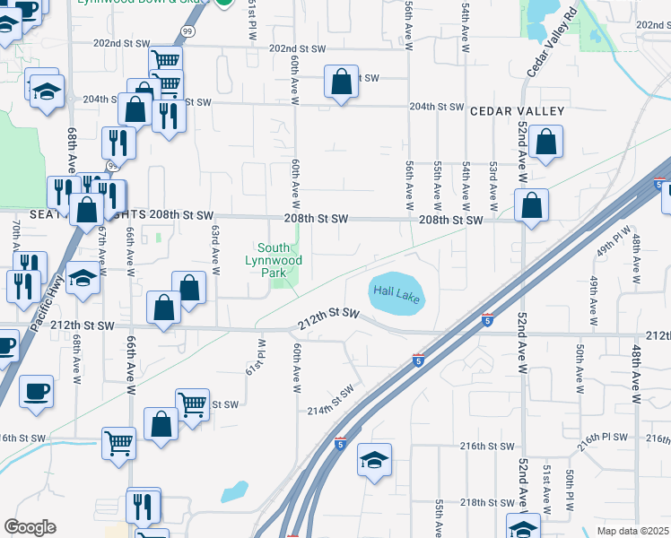map of restaurants, bars, coffee shops, grocery stores, and more near 21009 59th Place West in Lynnwood