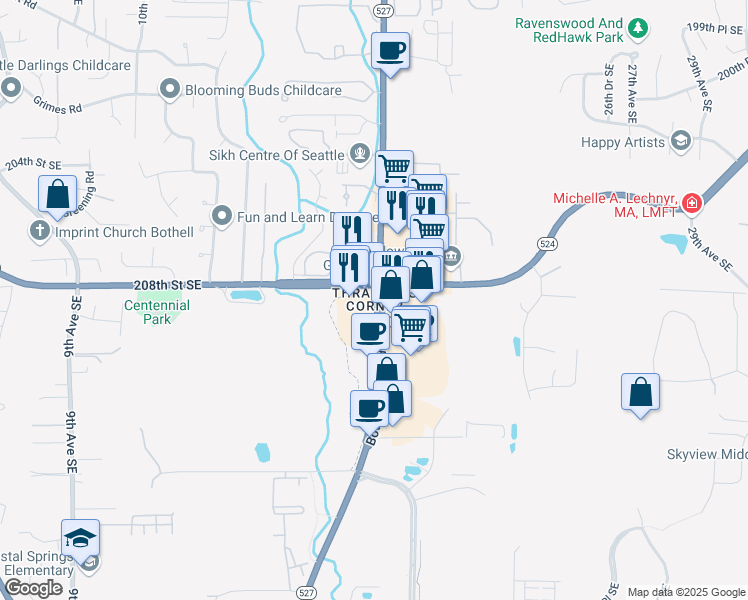 map of restaurants, bars, coffee shops, grocery stores, and more near in Bothell