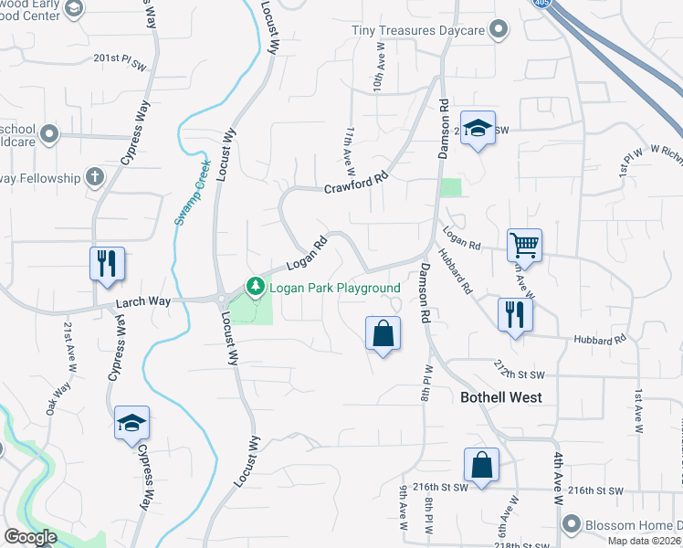 map of restaurants, bars, coffee shops, grocery stores, and more near 20803 12th Avenue West in Lynnwood