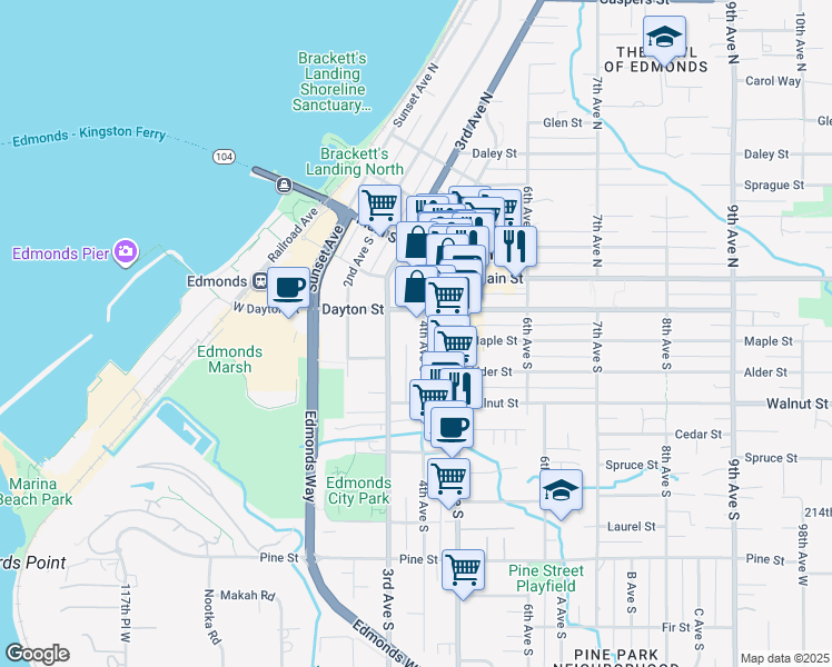 map of restaurants, bars, coffee shops, grocery stores, and more near 330 Dayton Street in Edmonds