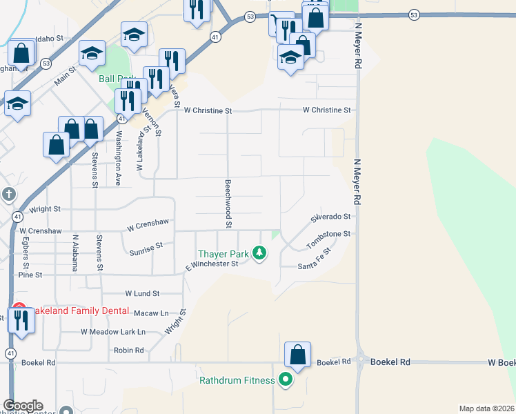 map of restaurants, bars, coffee shops, grocery stores, and more near 6850 West Tudor Street in Rathdrum