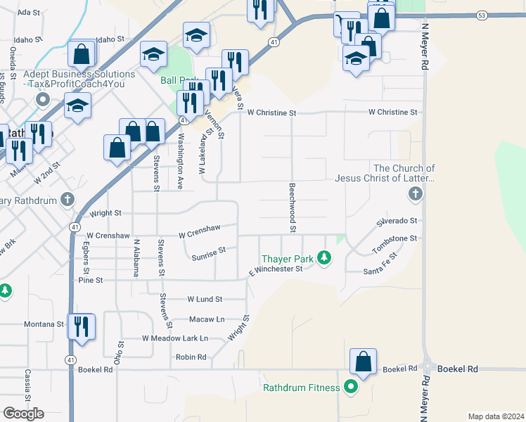map of restaurants, bars, coffee shops, grocery stores, and more near 7144 West Tudor Street in Rathdrum