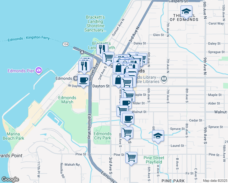 map of restaurants, bars, coffee shops, grocery stores, and more near 242 Dayton Street in Edmonds
