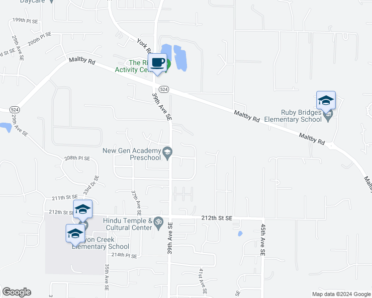 map of restaurants, bars, coffee shops, grocery stores, and more near 3918 207th Place Southeast in Bothell