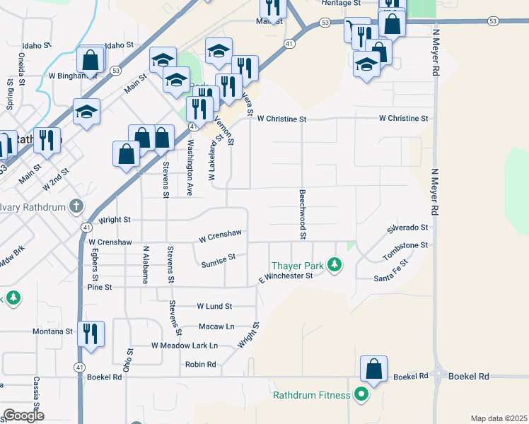 map of restaurants, bars, coffee shops, grocery stores, and more near 7144 West Tudor Street in Rathdrum