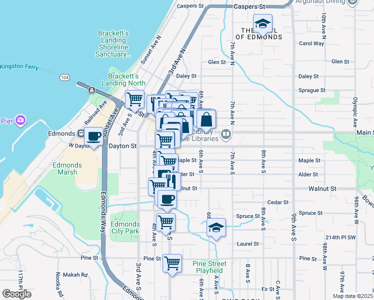 map of restaurants, bars, coffee shops, grocery stores, and more near 530 Dayton Street in Edmonds