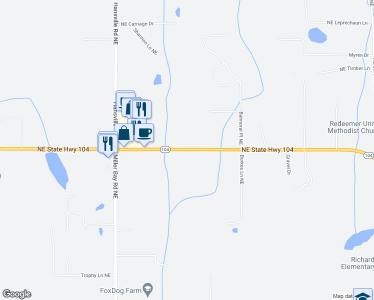 map of restaurants, bars, coffee shops, grocery stores, and more near 8295 Northeast State Highway 104 in Kingston