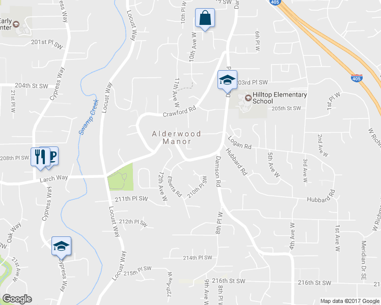 map of restaurants, bars, coffee shops, grocery stores, and more near 1008 207th Street Southwest in Lynnwood