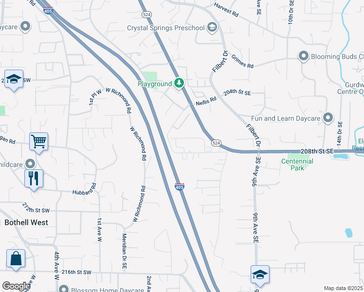 map of restaurants, bars, coffee shops, grocery stores, and more near 309 207th Place Southeast in Bothell