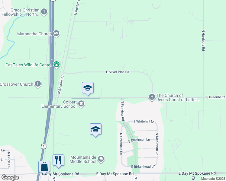 map of restaurants, bars, coffee shops, grocery stores, and more near 4809 East Greenbluff Road in Colbert