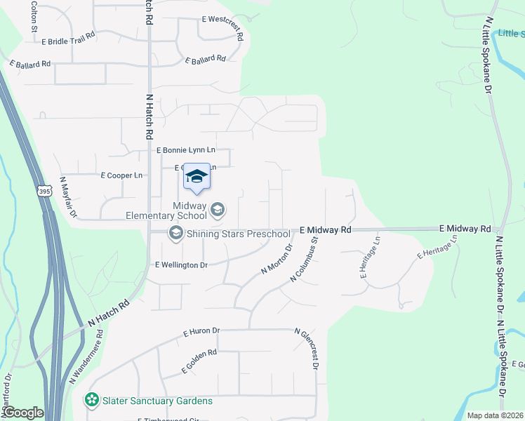 map of restaurants, bars, coffee shops, grocery stores, and more near 1025 East Wellington Drive in Spokane