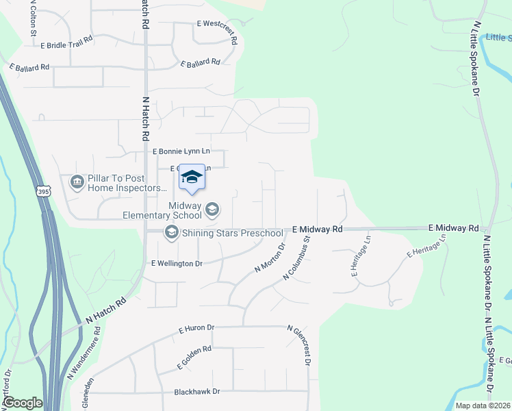 map of restaurants, bars, coffee shops, grocery stores, and more near 1025 East Wellington Drive in Spokane
