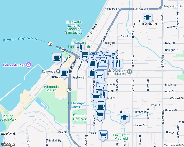 map of restaurants, bars, coffee shops, grocery stores, and more near 330 Dayton Street in Edmonds