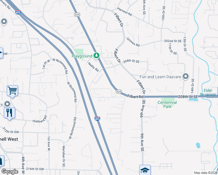 map of restaurants, bars, coffee shops, grocery stores, and more near 20515 3rd Avenue Southeast in Bothell