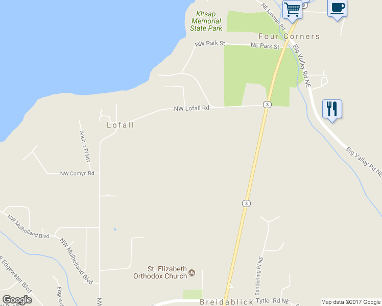 map of restaurants, bars, coffee shops, grocery stores, and more near 27255 Highway 3 in Poulsbo