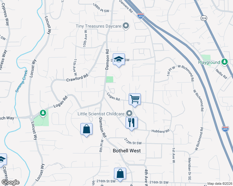 map of restaurants, bars, coffee shops, grocery stores, and more near 706 207th Street Southwest in Lynnwood