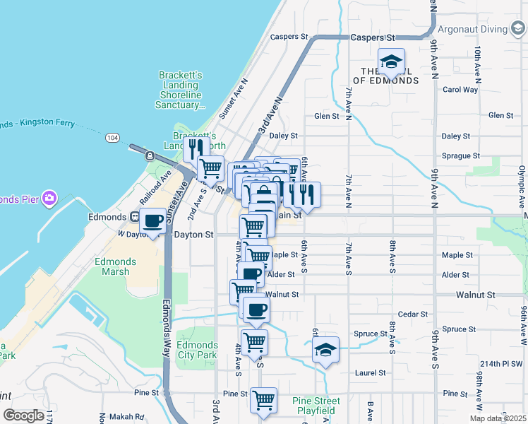 map of restaurants, bars, coffee shops, grocery stores, and more near  in Edmonds