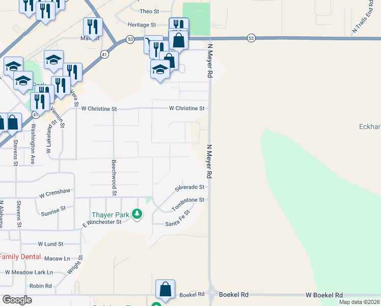map of restaurants, bars, coffee shops, grocery stores, and more near 6539 Flagstaff Street in Rathdrum