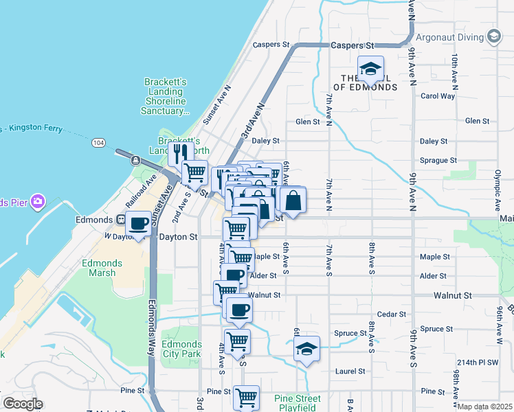 map of restaurants, bars, coffee shops, grocery stores, and more near 118 5th Avenue North in Edmonds