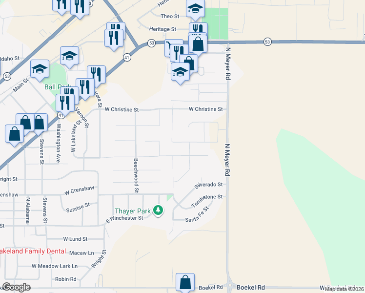 map of restaurants, bars, coffee shops, grocery stores, and more near 6733 Flagstaff Street in Rathdrum