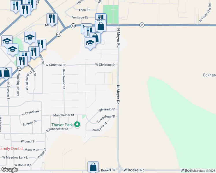 map of restaurants, bars, coffee shops, grocery stores, and more near 6539 Flagstaff Street in Rathdrum