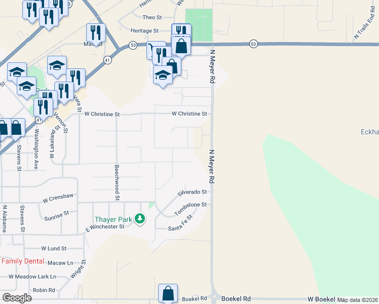 map of restaurants, bars, coffee shops, grocery stores, and more near 6539 Flagstaff Street in Rathdrum