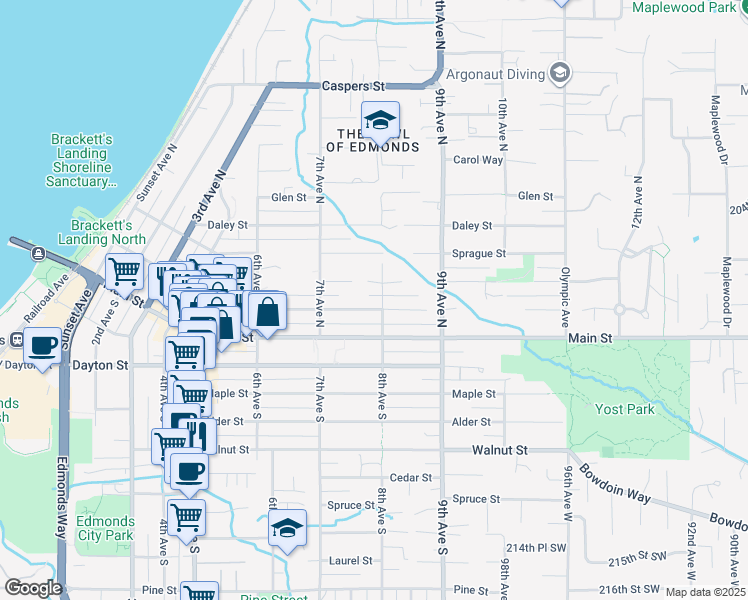 map of restaurants, bars, coffee shops, grocery stores, and more near 754 Bell Street in Edmonds