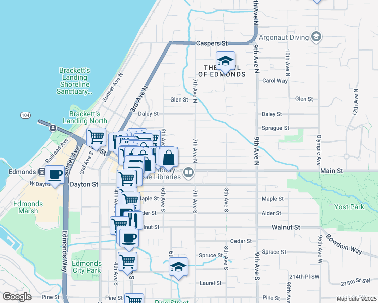 map of restaurants, bars, coffee shops, grocery stores, and more near 648 Bell Street in Edmonds