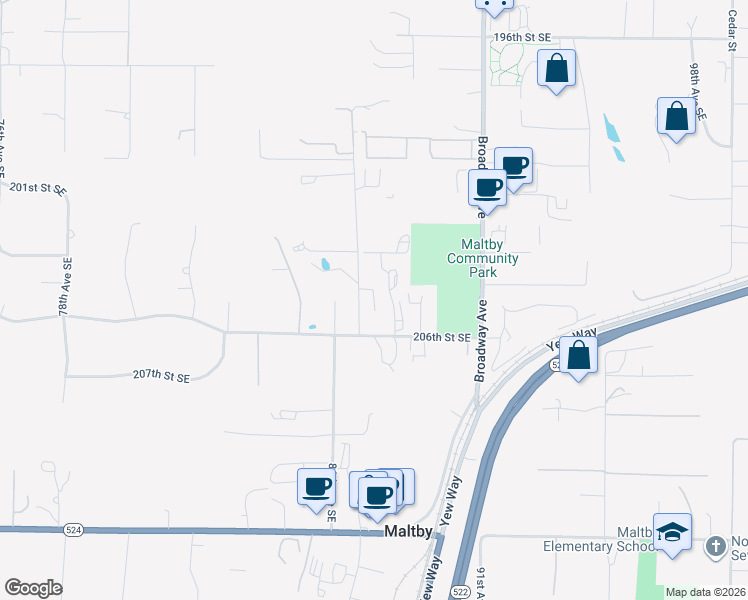 map of restaurants, bars, coffee shops, grocery stores, and more near 8711 206th Street Southeast in Snohomish
